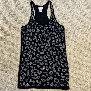 Torn by Ronny Kobo Chic Black Silver Rhinestone Leopard Print Tank Mini Dress M